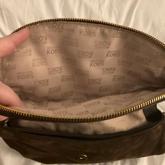 NWOT MICHAEL KORS Bedford Embossed Python Brown Suede Shoulder Handbag - Picture 8 of 12